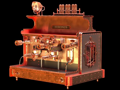 Vintage Mechanical Kitchen Appliance Hermodus Coffee Machine with Brass Pipes Knobs and Riveted Base Design 3d model