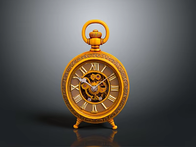 Golden Pocket Watch With Roman Numerals Intricate Gears And Decorative Base 3d model