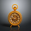 Golden Pocket Watch With Roman Numerals Intricate Gears And Decorative Base