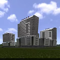 Modern Hospital Buildings With Glass Facade Green Lawn Trees And Fountain