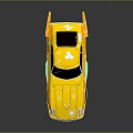 Yellow Sports Car With Orange Blue Accents Streamlined Design And Blue Wheels