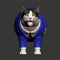 Adorable Gray And White Cat Wearing Blue Jacket With Green Emblem