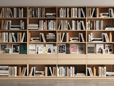 Modern Wooden Bookcase With Shelves Filled With Books And Decorative Pieces 3d model