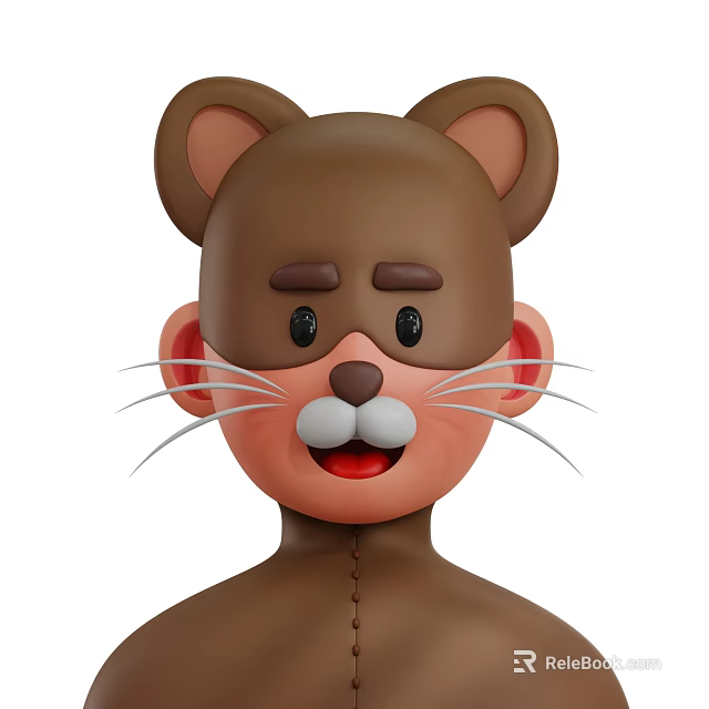 Smiling Brown Mouse Headgear Cartoon Game and Movie Character with Whiskers and Ears 3d model 