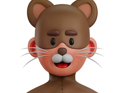 Smiling Brown Mouse Headgear Cartoon Game and Movie Character with Whiskers and Ears 3d model