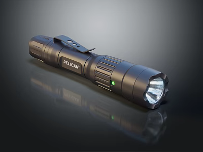 Pelican Black Tactical Flashlight With LED Light And Reflective Surface Design 3d model
