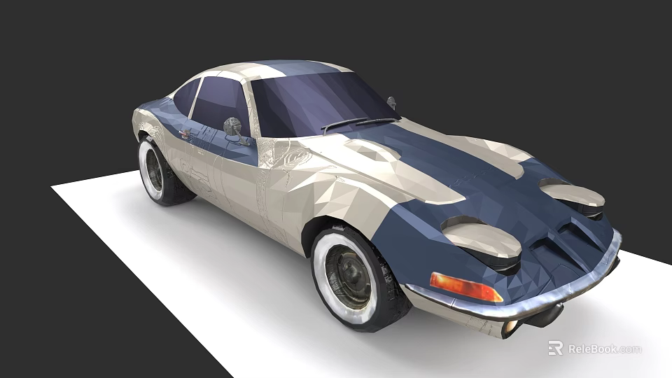 Vintage Sports Car In Low Poly Style With Blue And White Classic Design 3d model 