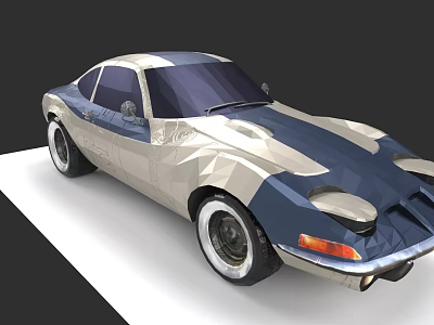 Vintage Sports Car In Low Poly Style With Blue And White Classic Design 3d model