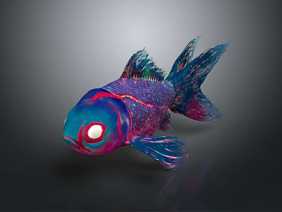 Vibrant Colored Fish With Blue Purple Pink Hues And White Eyes On Gray Background 3d model