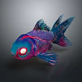 Vibrant Colored Fish With Blue Purple Pink Hues And White Eyes On Gray Background