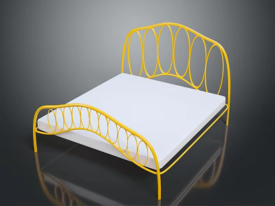 Yellow Metal Bed Frame With Curved Circular Design And White Mattress 3d model