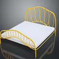 Yellow Metal Bed Frame With Curved Circular Design And White Mattress
