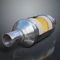 Silver Metal Catalytic Converter With Yellow Honeycomb Structure And Exhaust Pipe