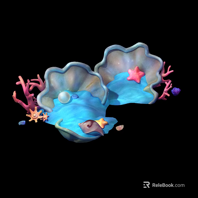 Colorful Aquatic Animals In Ocean Environment With Seashells Starfish Coral And Small Fish 3d model 