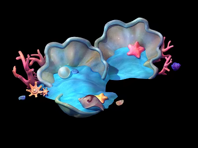 Colorful Aquatic Animals In Ocean Environment With Seashells Starfish Coral And Small Fish 3d model