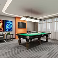 Modern Billiard Room Interior With Pool Table And Lounge Area 3d model