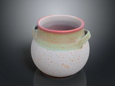 Decorative Ceramic Vase With Two Handles White Pink Green Gradient Speckled Surface 3d model