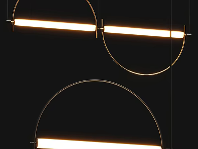 Modern Circular Frame Chandeliers with Linear Warm Light Sources against Black Background 3d model