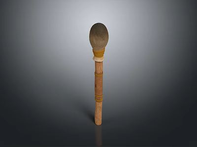Handcrafted Wooden Handle Stone Head Decor With Yellow Wrap Decoration 3d model