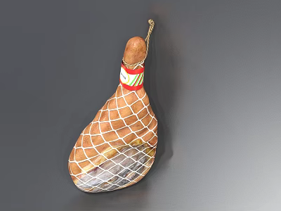 Brown Pear Shaped Ham Wrapped In White Net With String On Top 3d model