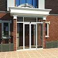 Elegant Entry Door With Glass Panels In Red Brick Building White Frame And Windows