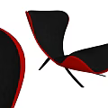 Modern Accent Chair With Red Black Leather Upholstery Metal Legs Wooden Floor Interior