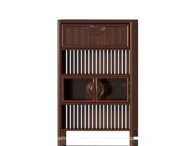Elegant Traditional Wooden Decorative Cabinet With Drawer And Slatted Door Design 3d model