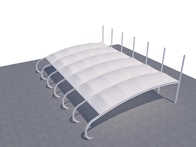 Modern Architectural Tensile Membrane Structure with White Arched Canopies and Steel Supports 3d model