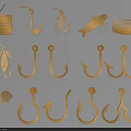 Assorted Fishing Tools With Hooks Bait Bucket Fish Landing Net And Canned Fish