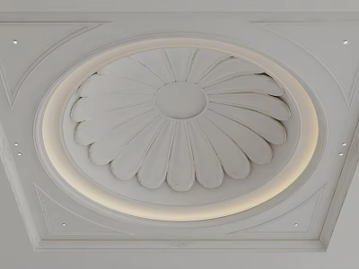 Elegant Classic Ceiling Design With Circular Embossed Pattern And Recessed Lights 3d model