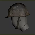 Vintage Brown Helmet with Green Rust Spots and Straps on Mannequin Head