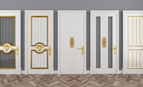 European style flat door white solid wood door 3d model