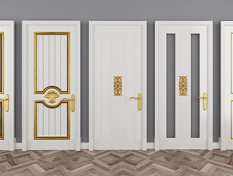 European style flat door white solid wood door 3d model