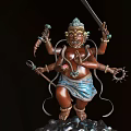 Intricate Bronze Multi Armed Deity Statue Holding Sword Trident And Decorative Ornaments