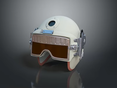 Cream Colored Protective Helmet With Tinted Visor Circular Vent And Metal Straps 3d model