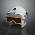 Cream Colored Protective Helmet With Tinted Visor Circular Vent And Metal Straps