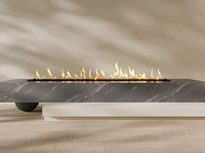 Modern Linear Fireplace With Burning Flames And Sleek Marble Surface Design 3d model