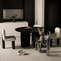 Round Black Dining Table Set With White Chairs Rabbit Decor Fireplace And Flower Vase