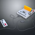 Retro Electronic Gaming Console With Wired Controller And Yellow Panel Design