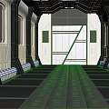 Cartoon Sci Fi Corridor Scene With Black White Color Shiny Reflective Floor And Side Windows