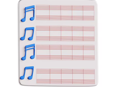 Music Drawing Tools With Blue Notes And Red Staff Lines On White Board For Learning 3d model