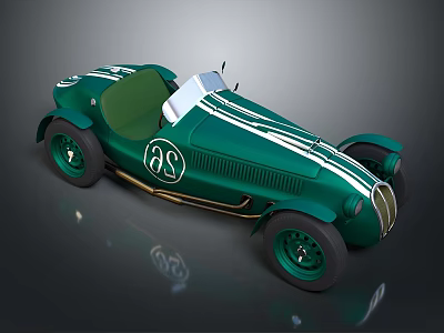 Green Vintage Racing Car With White Stripes And Number 62 Open Top Design 3d model