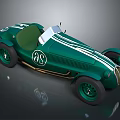 Green Vintage Racing Car With White Stripes And Number 62 Open Top Design