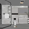Modern Bathroom Interior Design With Glass Shower Enclosure Toilet And Vanity Mirror