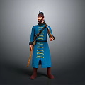 Traditional Man Wearing Blue Robe With Hat Beard Quiver And Long Stick