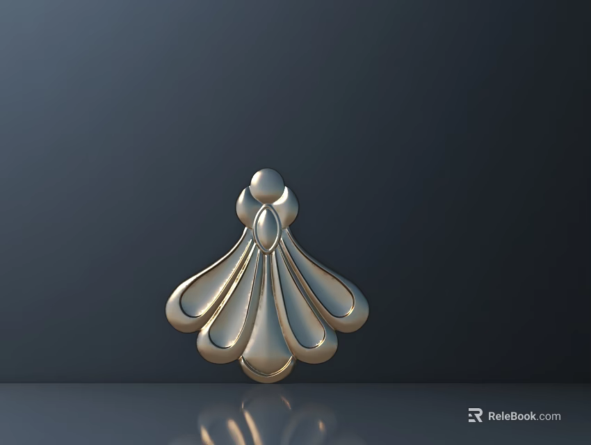 Golden Petal Shaped Carving Decoration With Curved Sections And Dark Background Reflection 3d model 