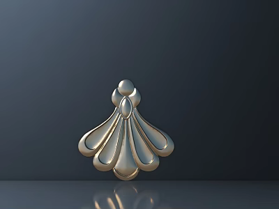 Golden Petal Shaped Carving Decoration With Curved Sections And Dark Background Reflection 3d model