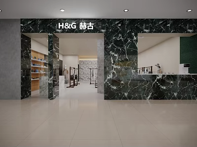 Modern Clothing Store With Marble Walls Spacious Interior And Display Racks 3d model