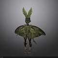 Fantasy Creature 3D Figure With Green Leaf Headdress Gold Accents And Decorative Wings