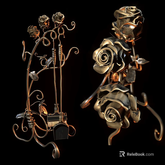 Wrought Iron Decorative Ornament With Rose Design And Curly Metal Patterns 3d model 